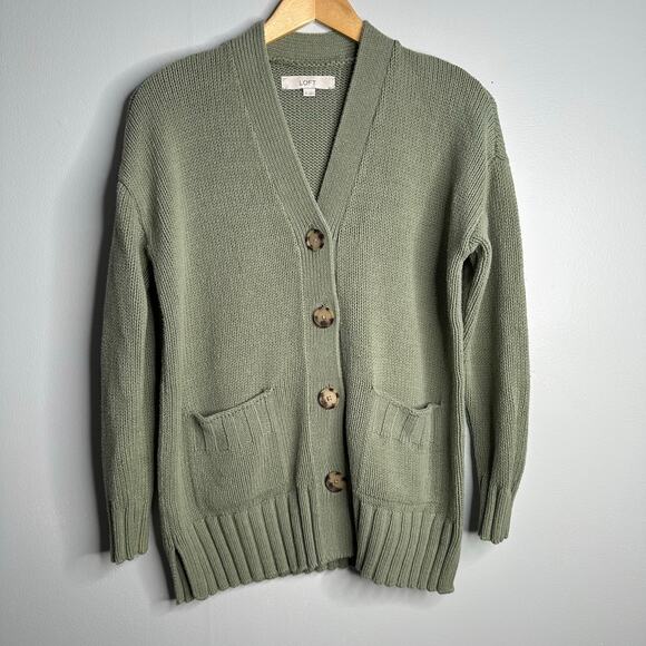 LOFT Women’s Sage Green Longline Chunky Knit Wool Blend Cardigan Sweater Size XS - Picture 1 of 6